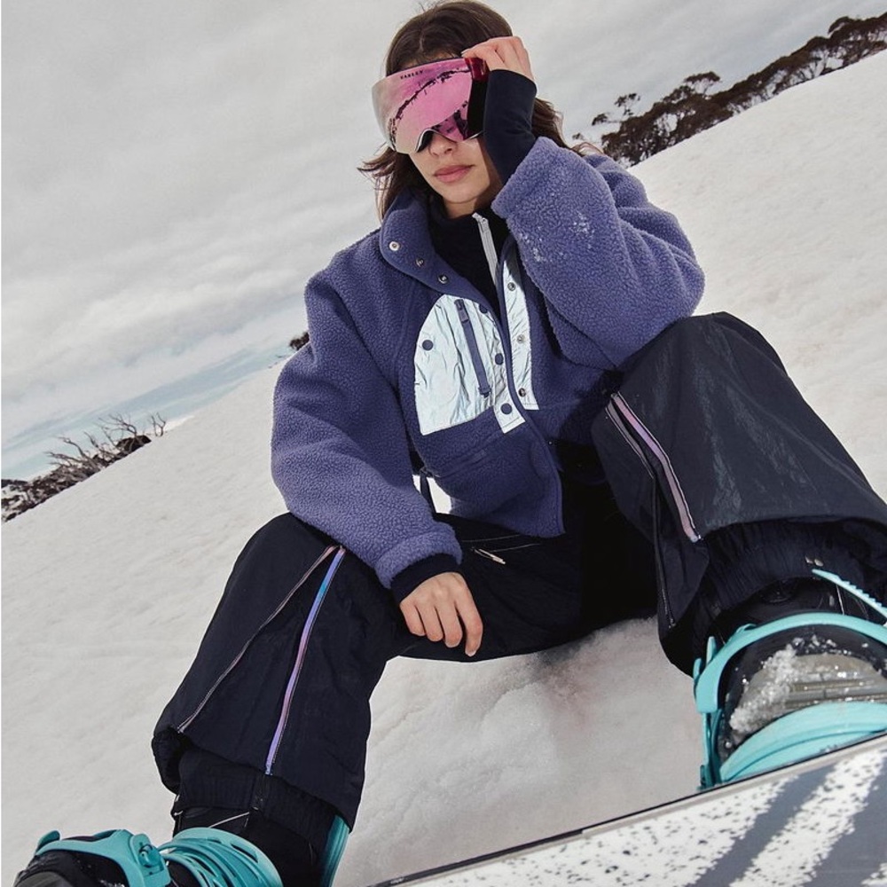 NWT FREE PEOPLE MOVEMENT Hit The Slopes Reflective Fleece Jacket | Graphite $168